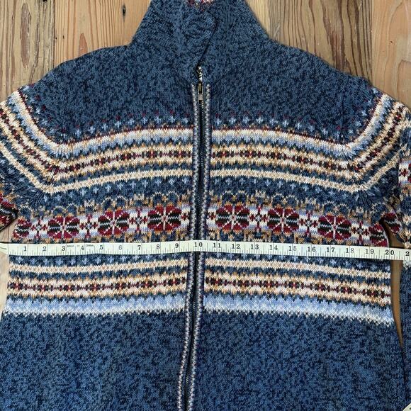 Heirloom Collectibles Fair Isle Zip Cardigan Blue Floral Nordic Vintage M - Picture 7 of 9